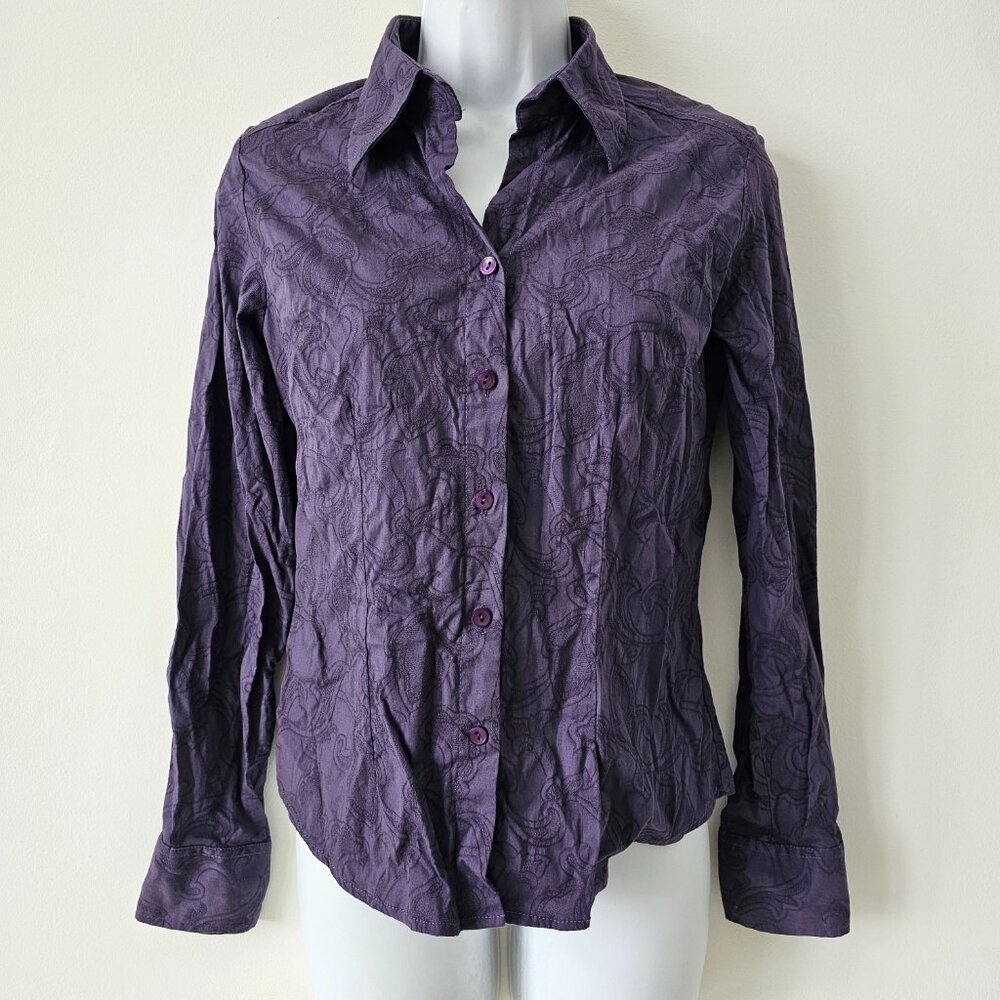 Antonello Purple Cotton Blend Crinkle LS Button Shirt Top Small Made in Italy